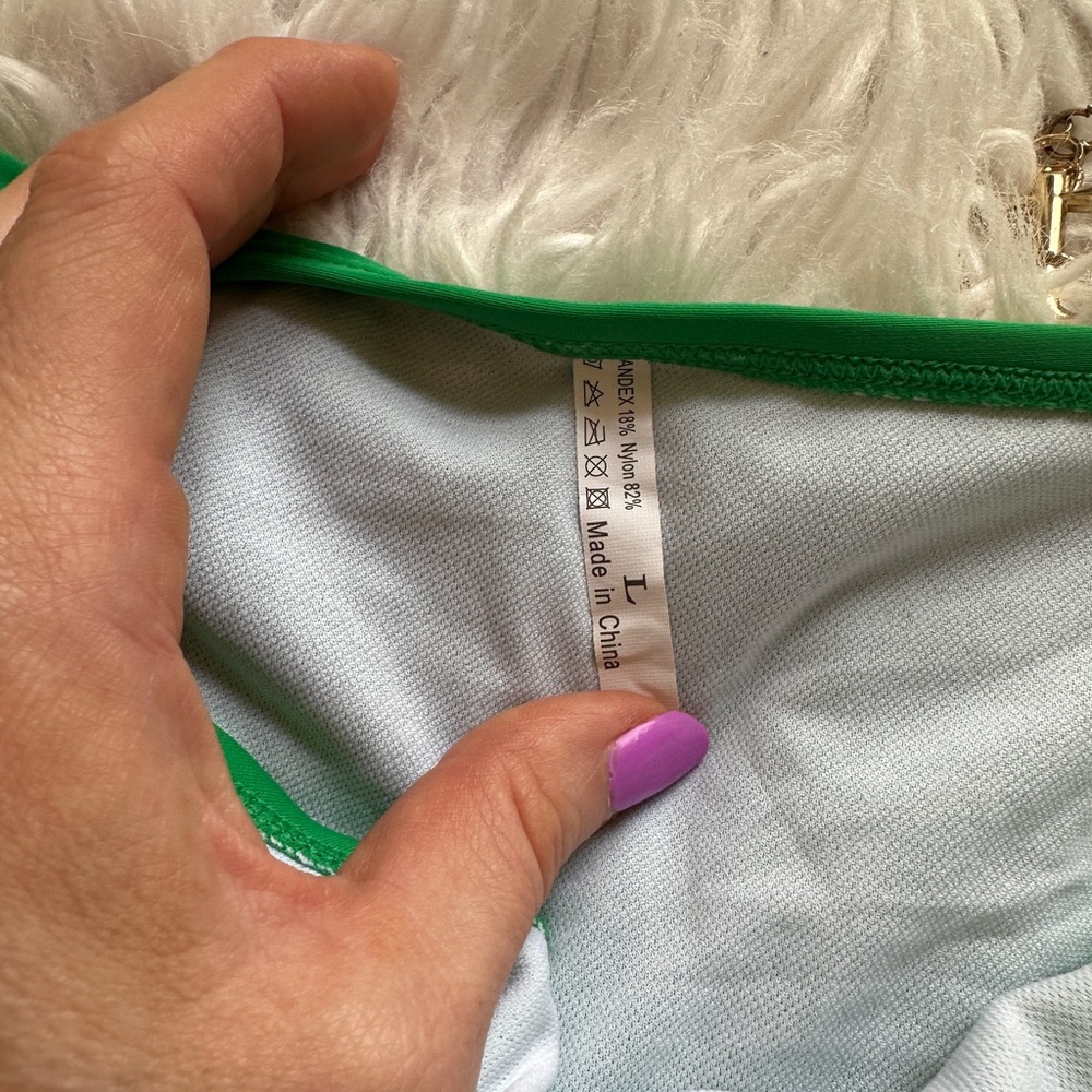 Emerald green bikini. Gold accents. Size Large runs small. New without tags. - Picture 6 of 13